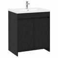 Ensemble de meubles de salle de bain, avec rangement, avec tiroirs, avec portes, en chêne, coloris noir, pour la salle de bain