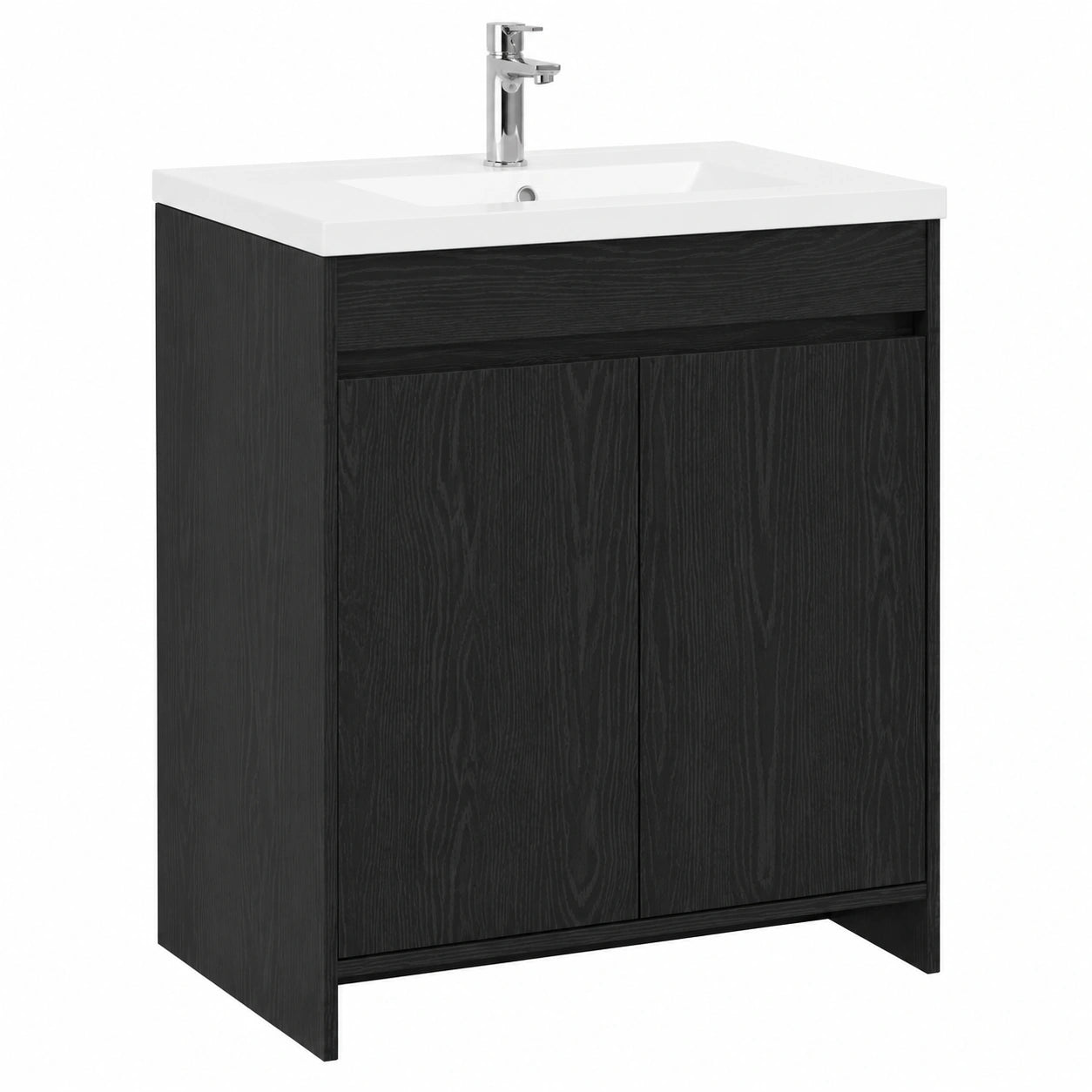 Ensemble de meubles de salle de bain, avec rangement, avec tiroirs, avec portes, en chêne, coloris noir, pour la salle de bain