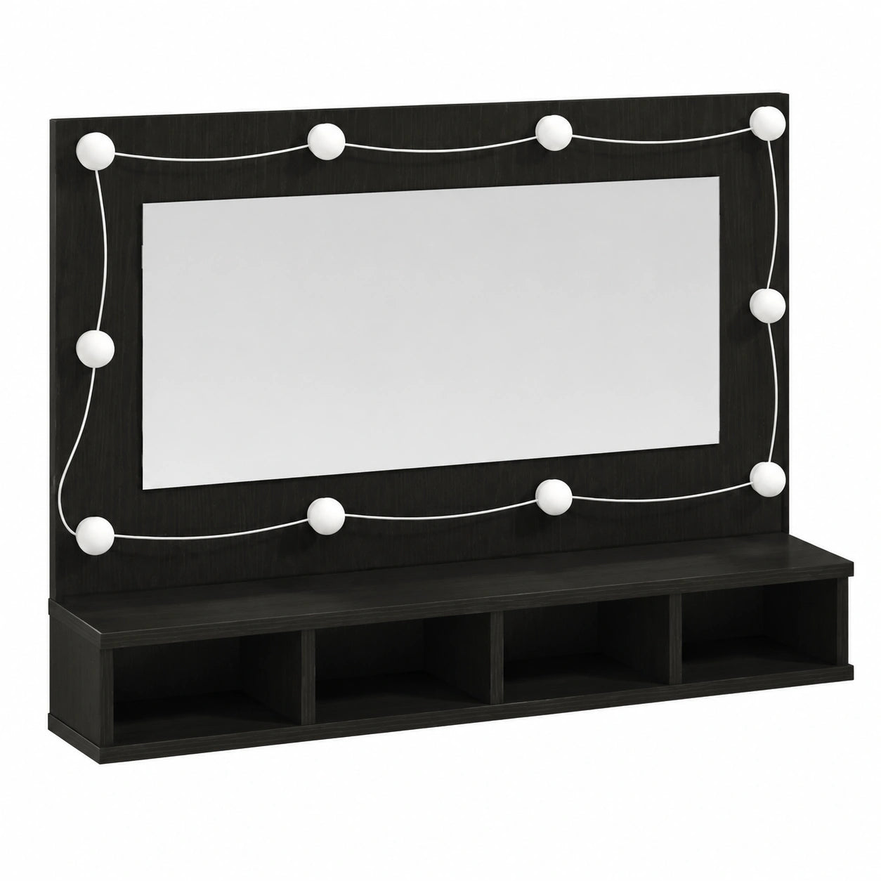 Armoire, avec rangement, avec étagères, avec éclairage LED, en chêne, coloris noir, 90 x 31,5 x 62 cm, pour la chambre