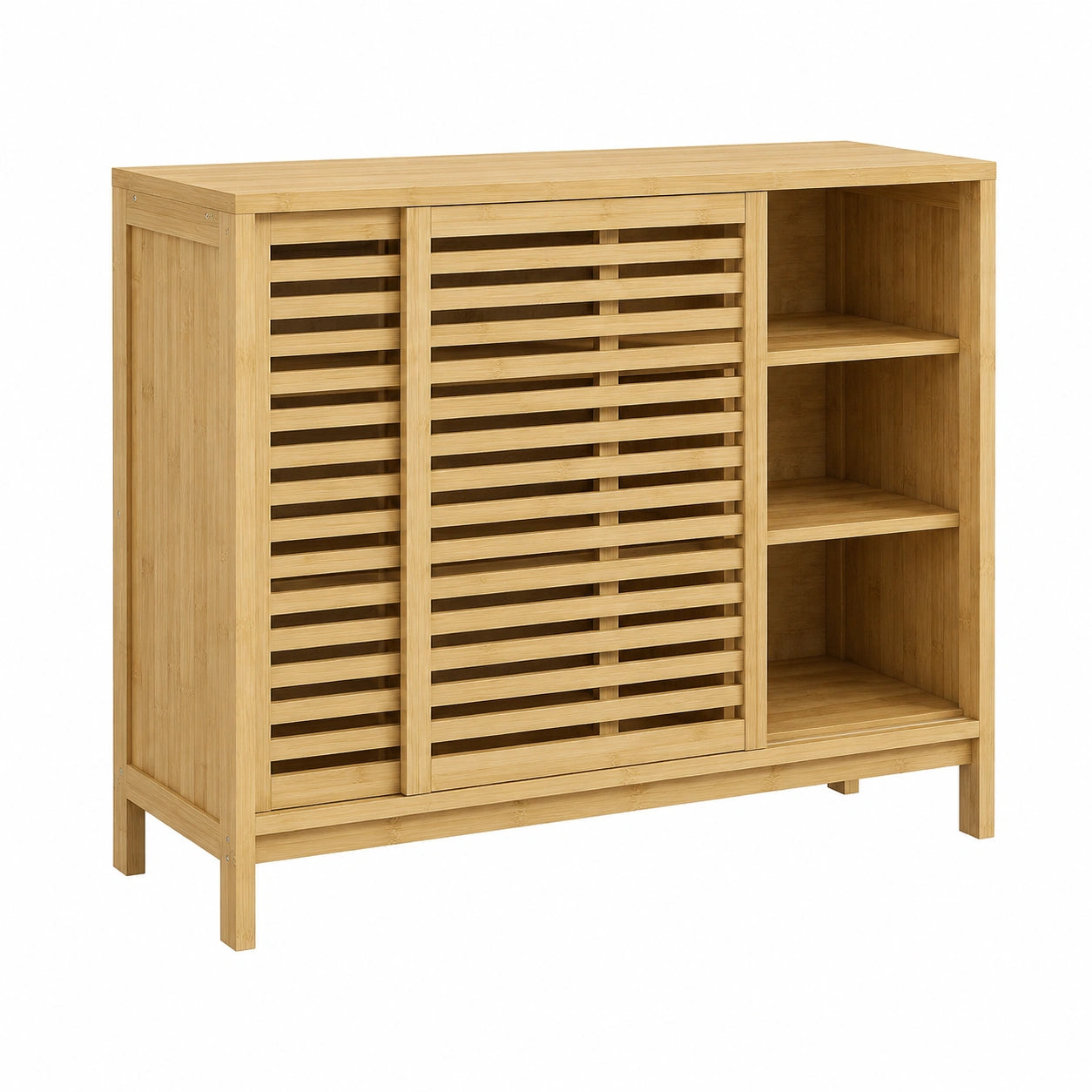 Armoire, avec rangement, avec étagères, avec portes coulissantes, en bambou, 80 x 34 x 80 cm, coloris naturel, pour la chambre